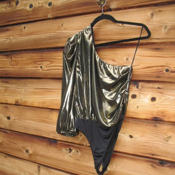 Misa One Shoulder Body Suit Gold Lame - Picture 5 of 11